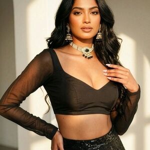 The Saree Room ONYX LONG SLEEVE ADORE BLOUSE in black.